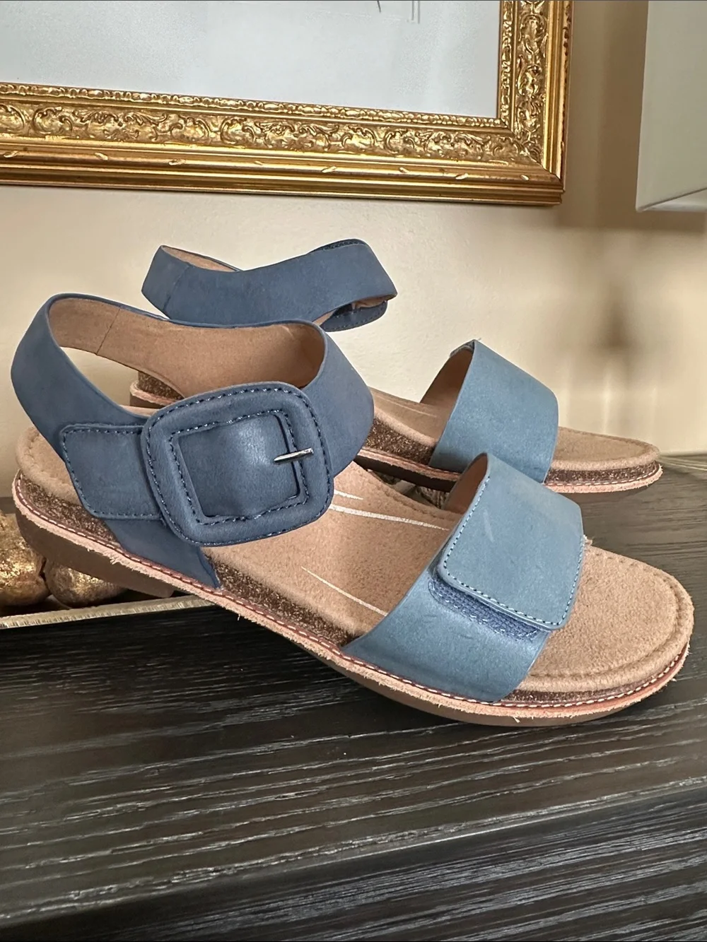 Aetrex Claire Blue Two-Strap Comfort Sandals, EU38